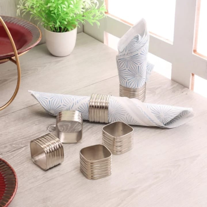 Amaya Decors Silver Square Napking Ring Set of 6