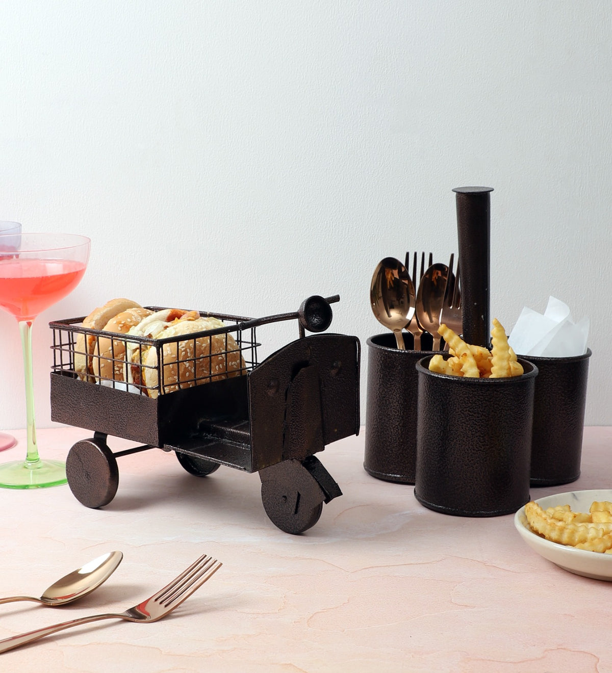 Amaya Decors Wagon & Cutlery Holder Set