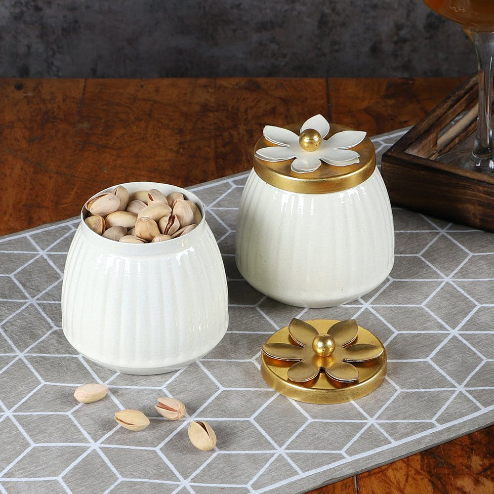 Amaya Decors White & Gold Dry Fruits Bowl Set of 2