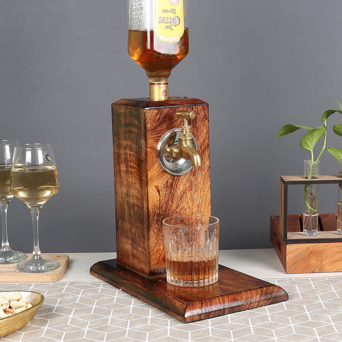 Amaya Decors Wood & Brass Scotch Dispenser