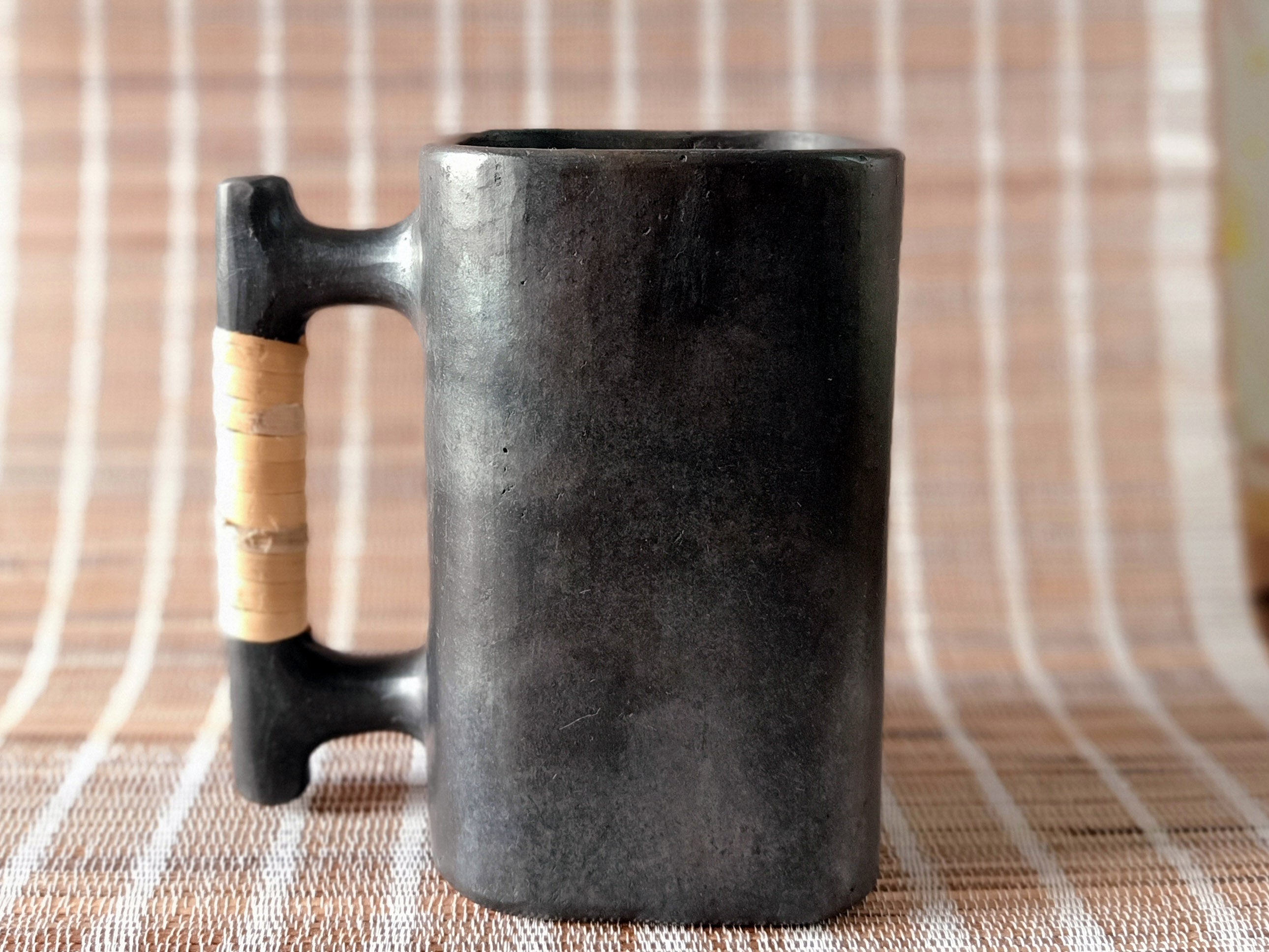 Longpi Black Pottery Beer Mug Large Square