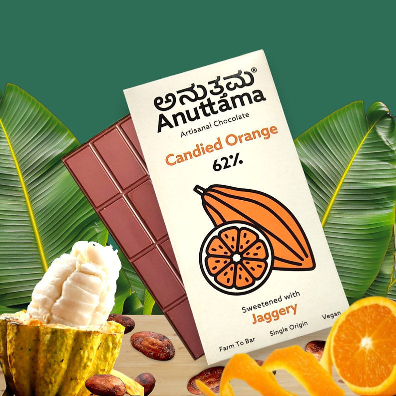 Candied Orange | 62% Cocoa|Jaggery Sweetened |50g | Pack of 2
