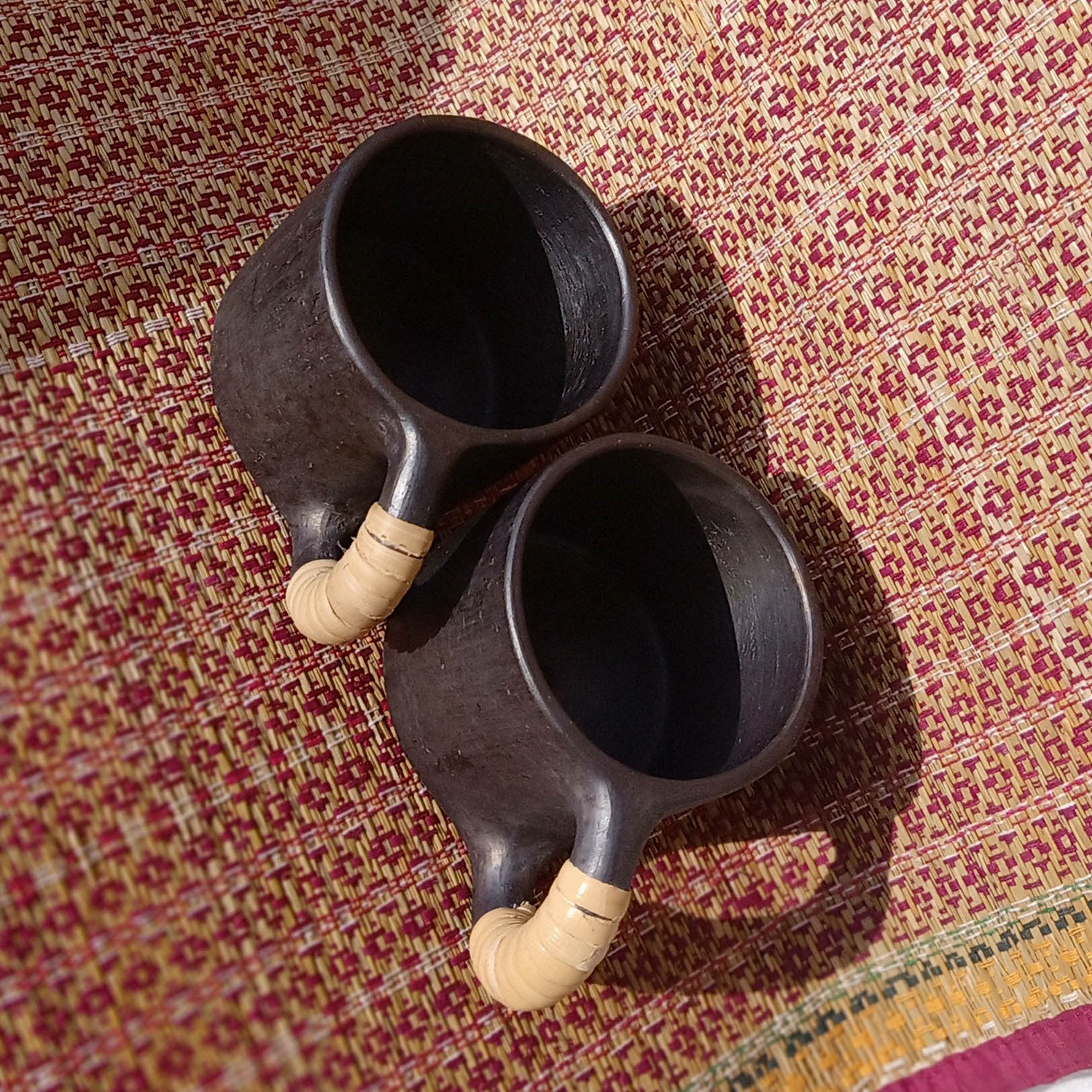 Longpi Black Pottery Coffee Mug Small - Round - Set of 2