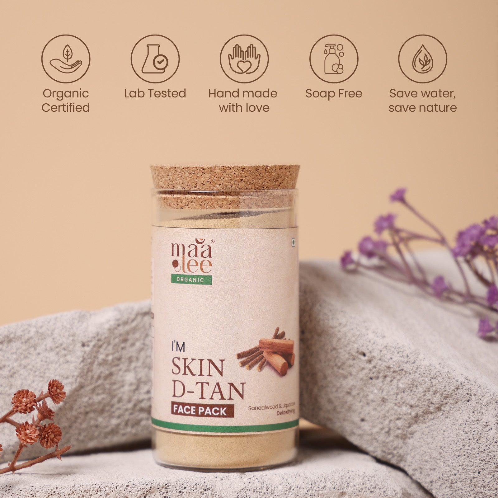 I'm Maatee Organic Skin D-Tan Powder Face Pack
Detoxifying with Sandalwood + Licorice