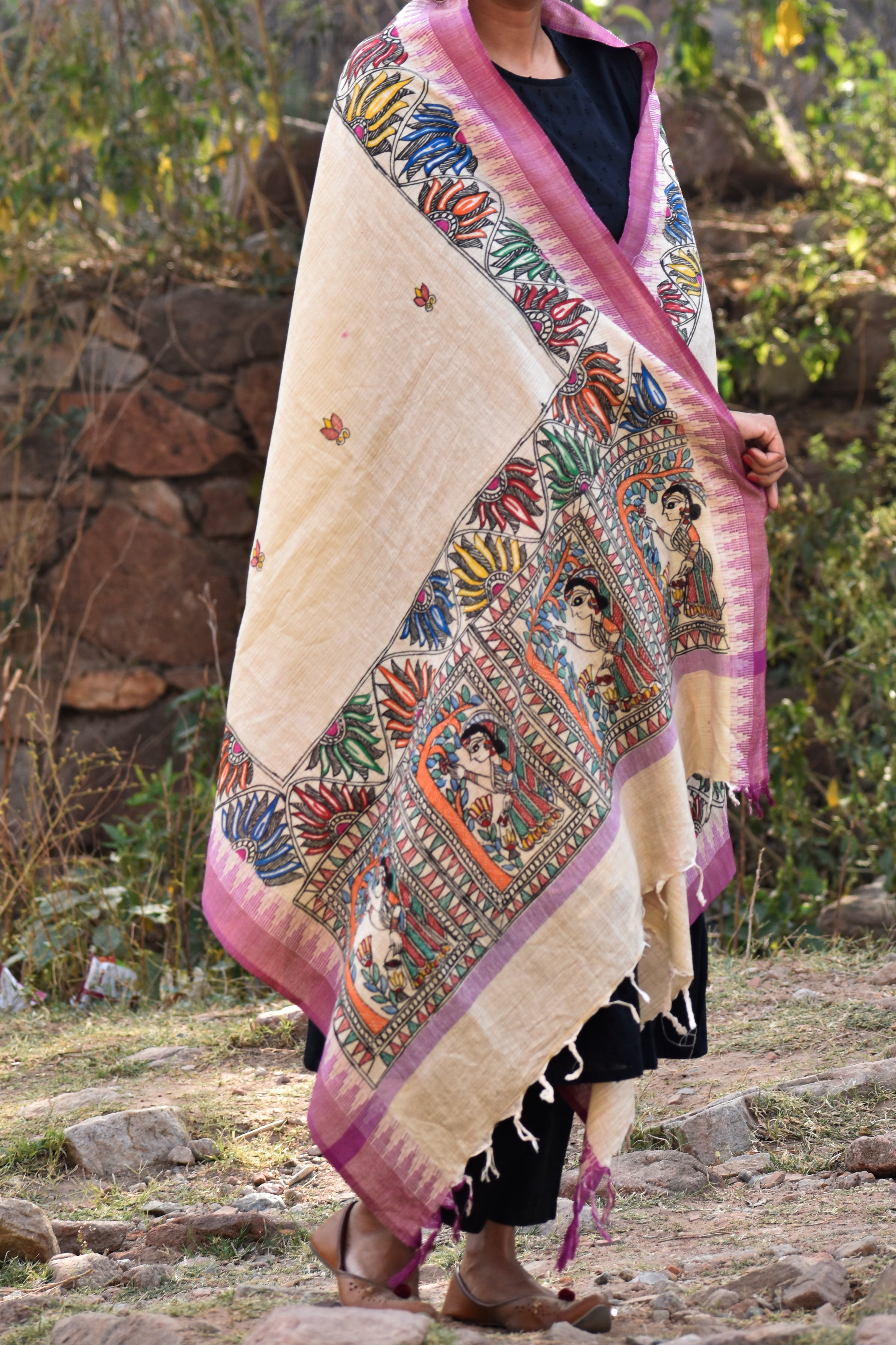 Madhubani Hand-Painted Cotton Dupatta