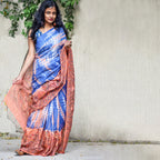 Madhubani Shibori Hand-Painted "Serene" Linen Saree