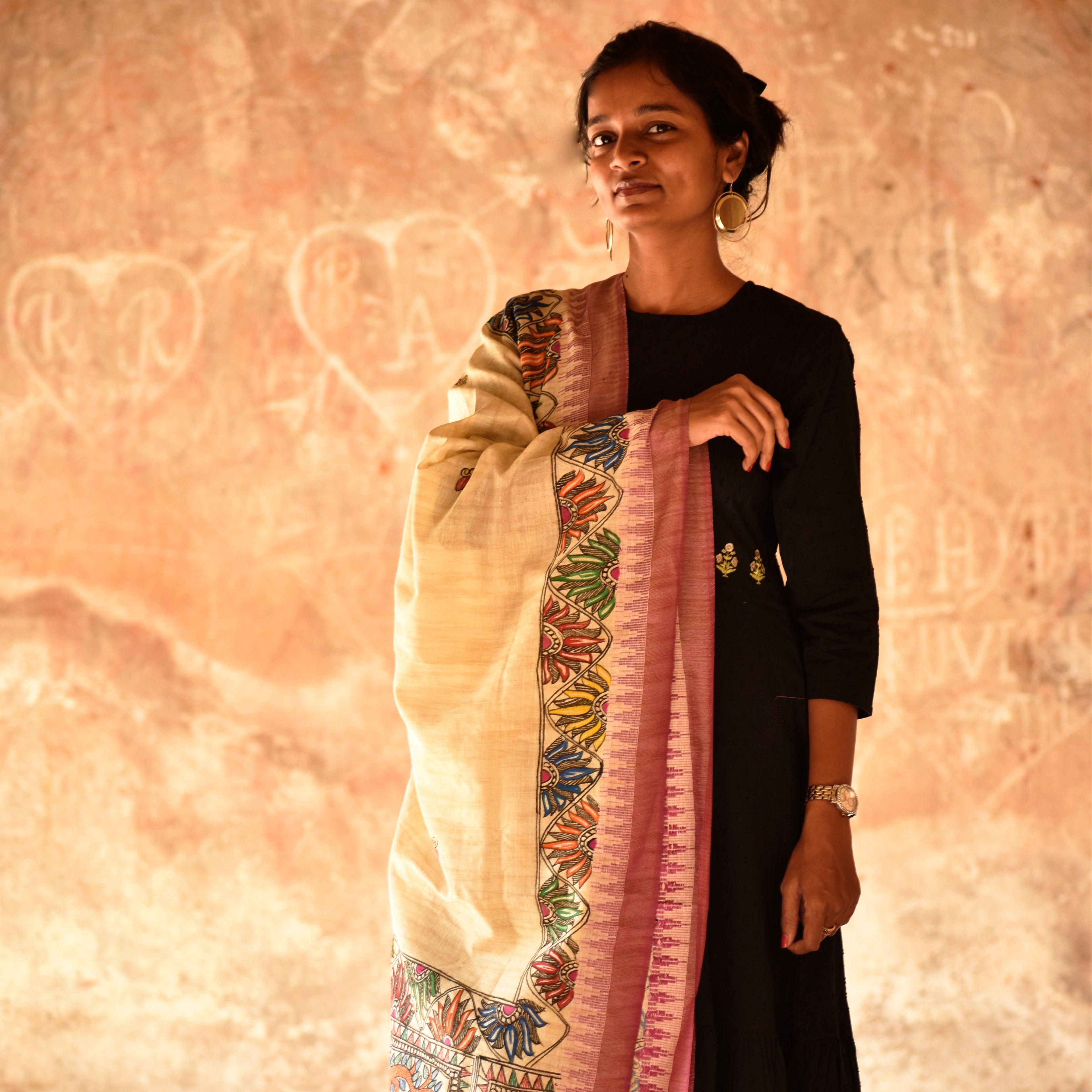 Madhubani Hand-Painted Cotton Dupatta