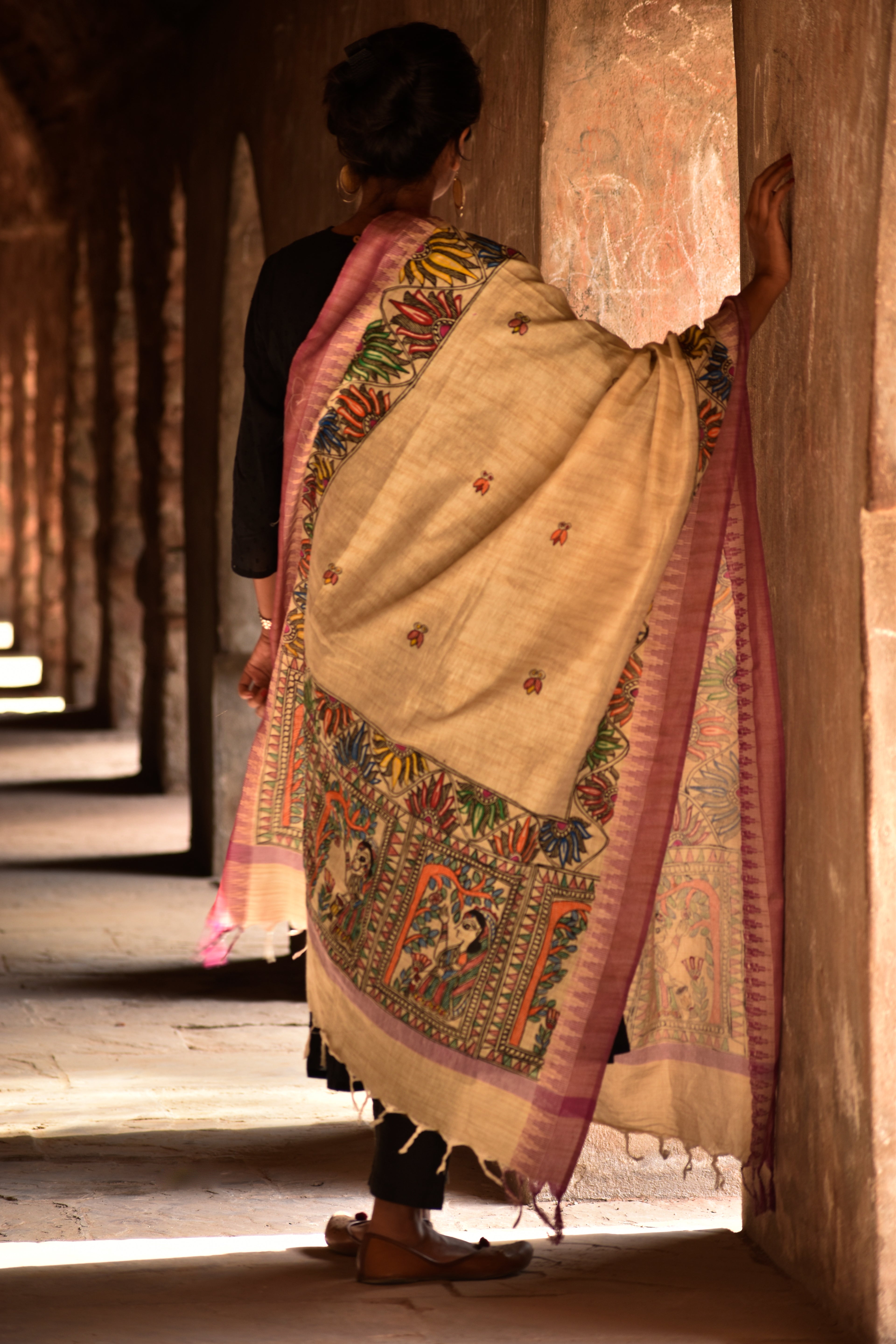 Madhubani Hand-Painted Cotton Dupatta