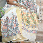 Madhubani Hand-Painted Linen Saree