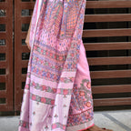 Madhubani Hand-Painted Pink Linen Saree