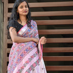 Madhubani Hand-Painted Pink Linen Saree