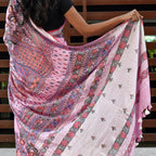 Madhubani Hand-Painted Pink Linen Saree
