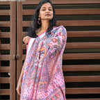 Madhubani Hand-Painted Pink Linen Saree