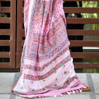 Madhubani Hand-Painted Pink Linen Saree