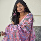 Madhubani Hand-Painted Pink Linen Saree