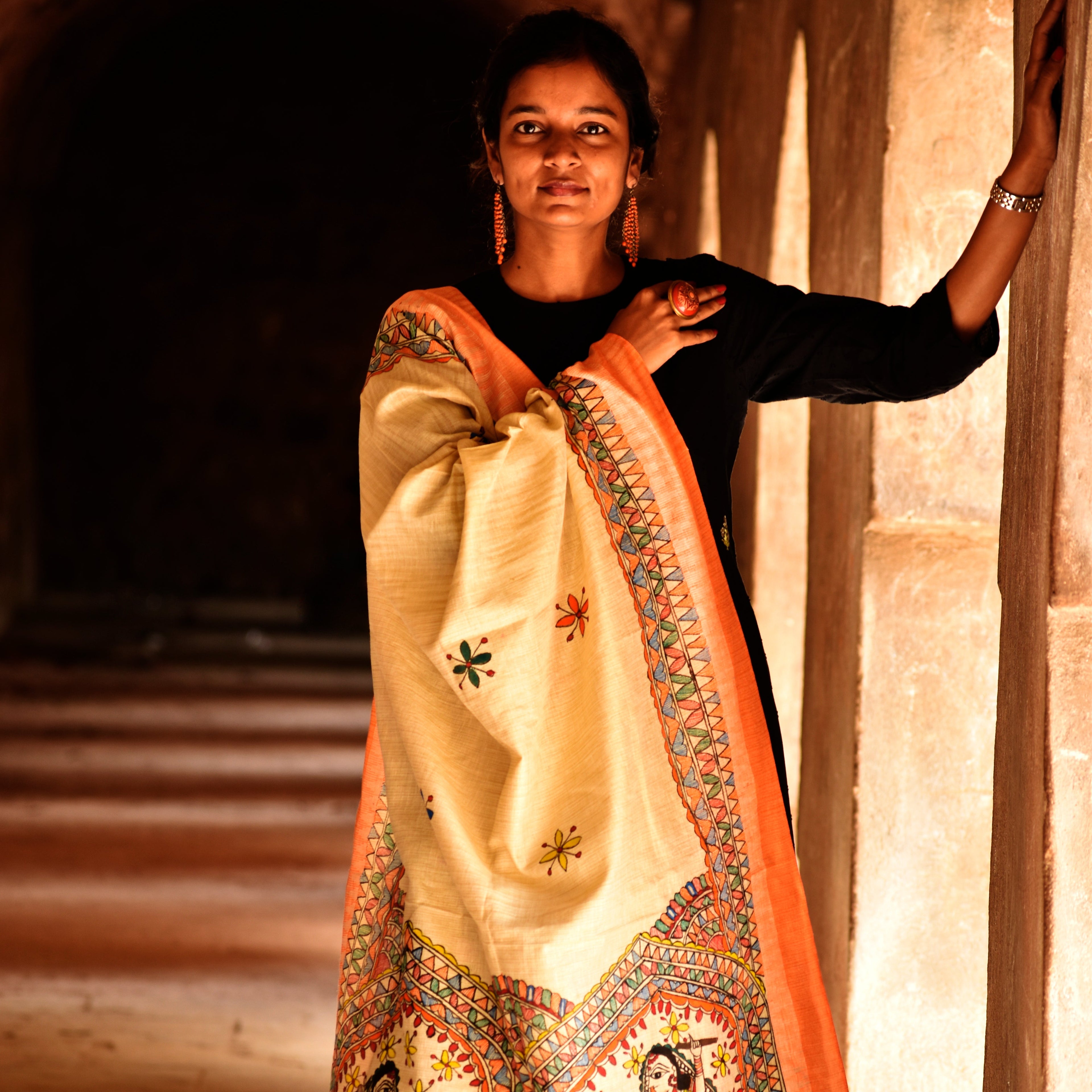 Madhubani Handpainted Cotton Garba Raas Dupatta