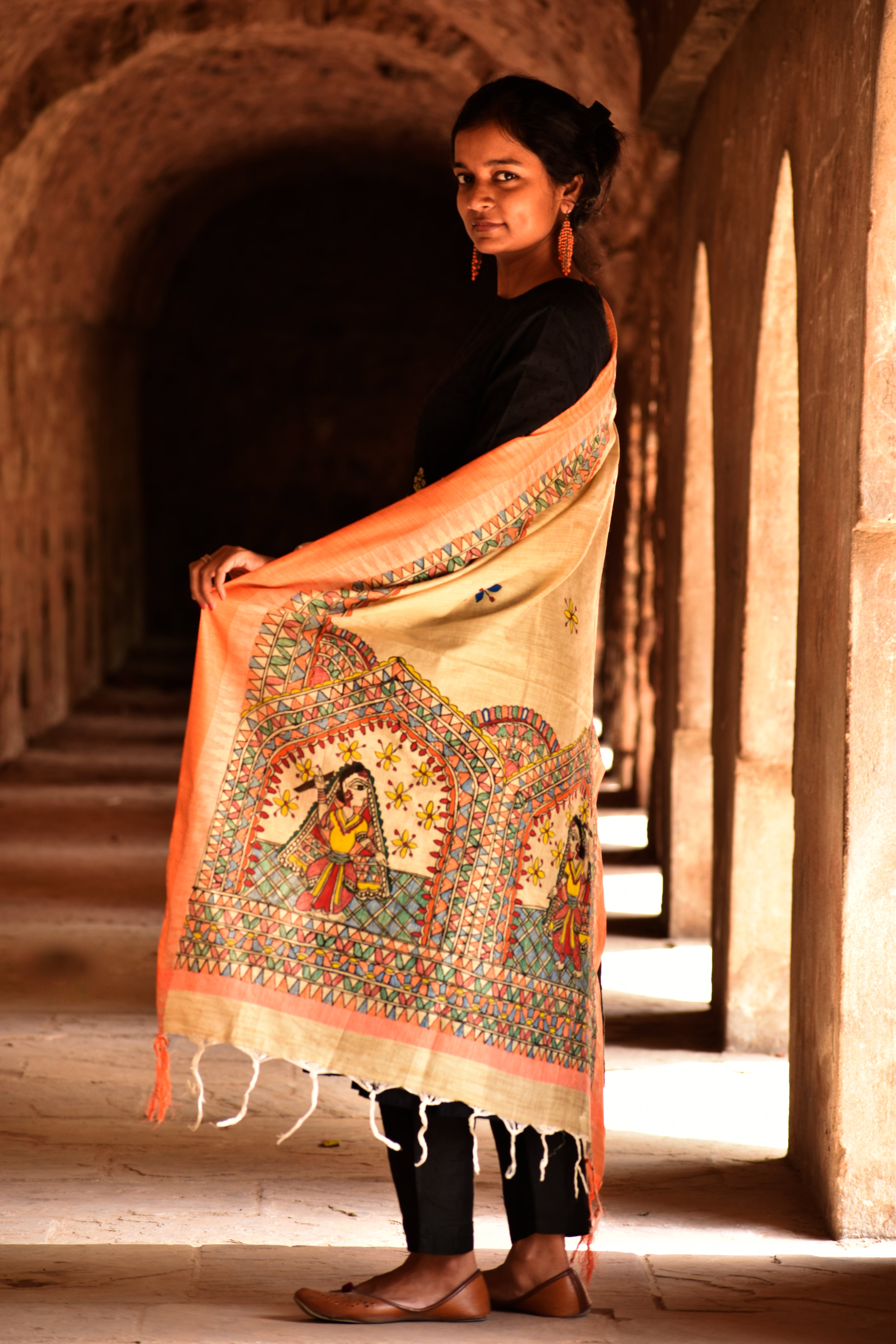 Madhubani Handpainted Cotton Garba Raas Dupatta