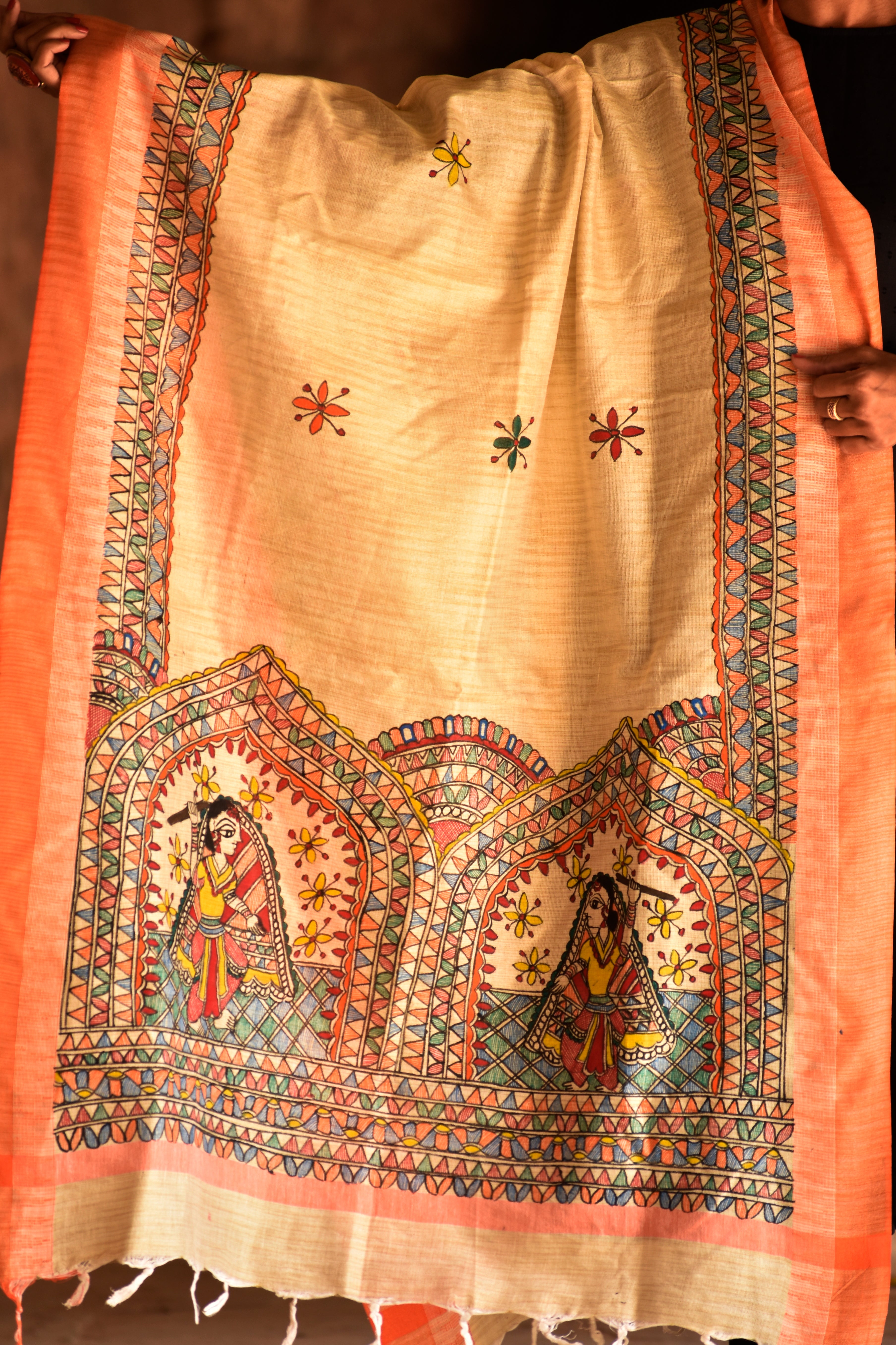 Madhubani Handpainted Cotton Garba Raas Dupatta