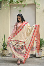 Madhubani Hand-Painted Makhan Chor Cotton Dupatta