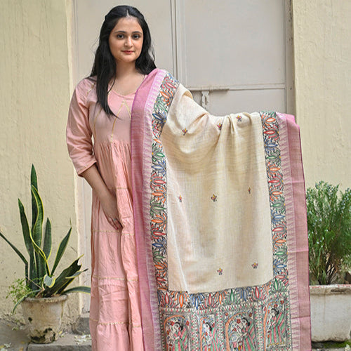 Madhubani Hand-Painted Cotton Dupatta
