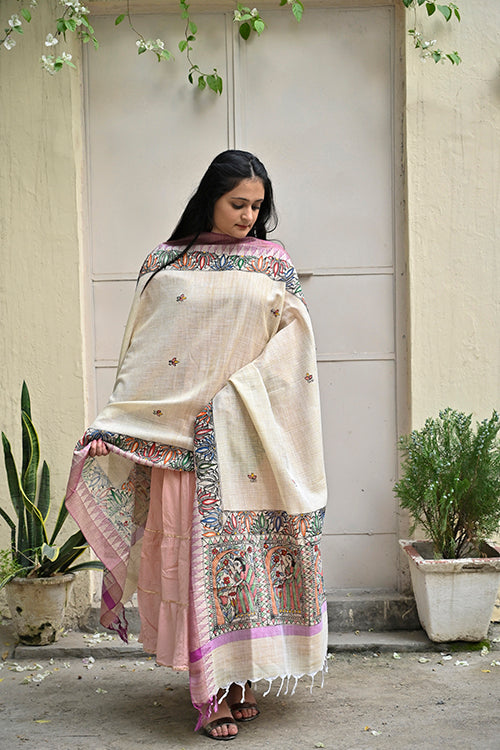 Madhubani Hand-Painted Cotton Dupatta