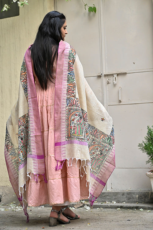Madhubani Hand-Painted Cotton Dupatta