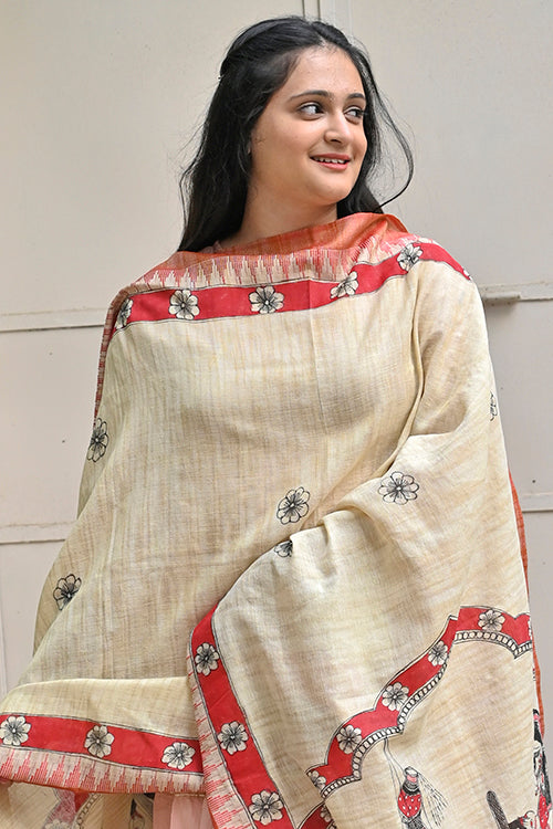 Madhubani Hand-Painted Makhan Chor Cotton Dupatta