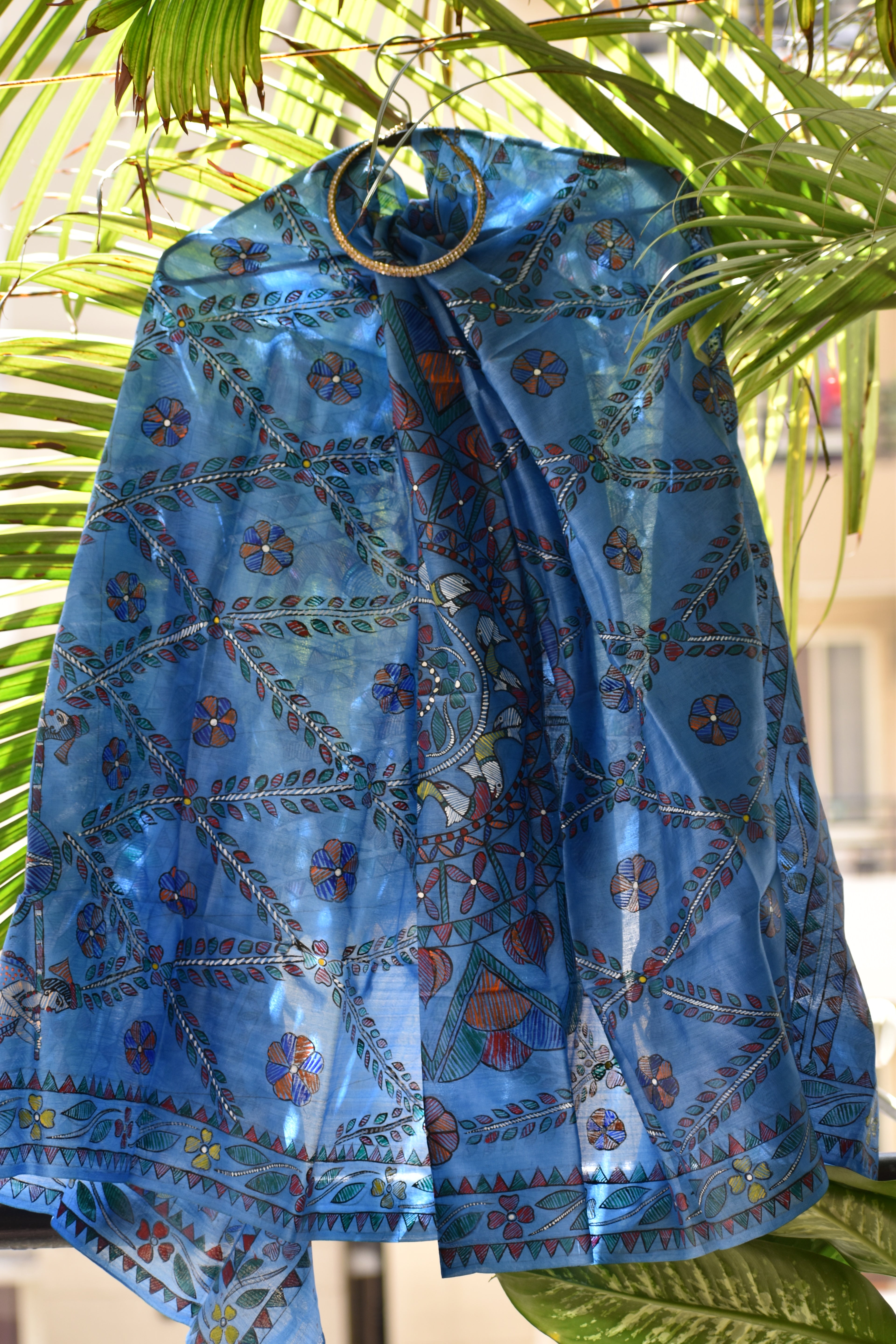Madhubani Hand-Painted Tussar Silk Dupatta