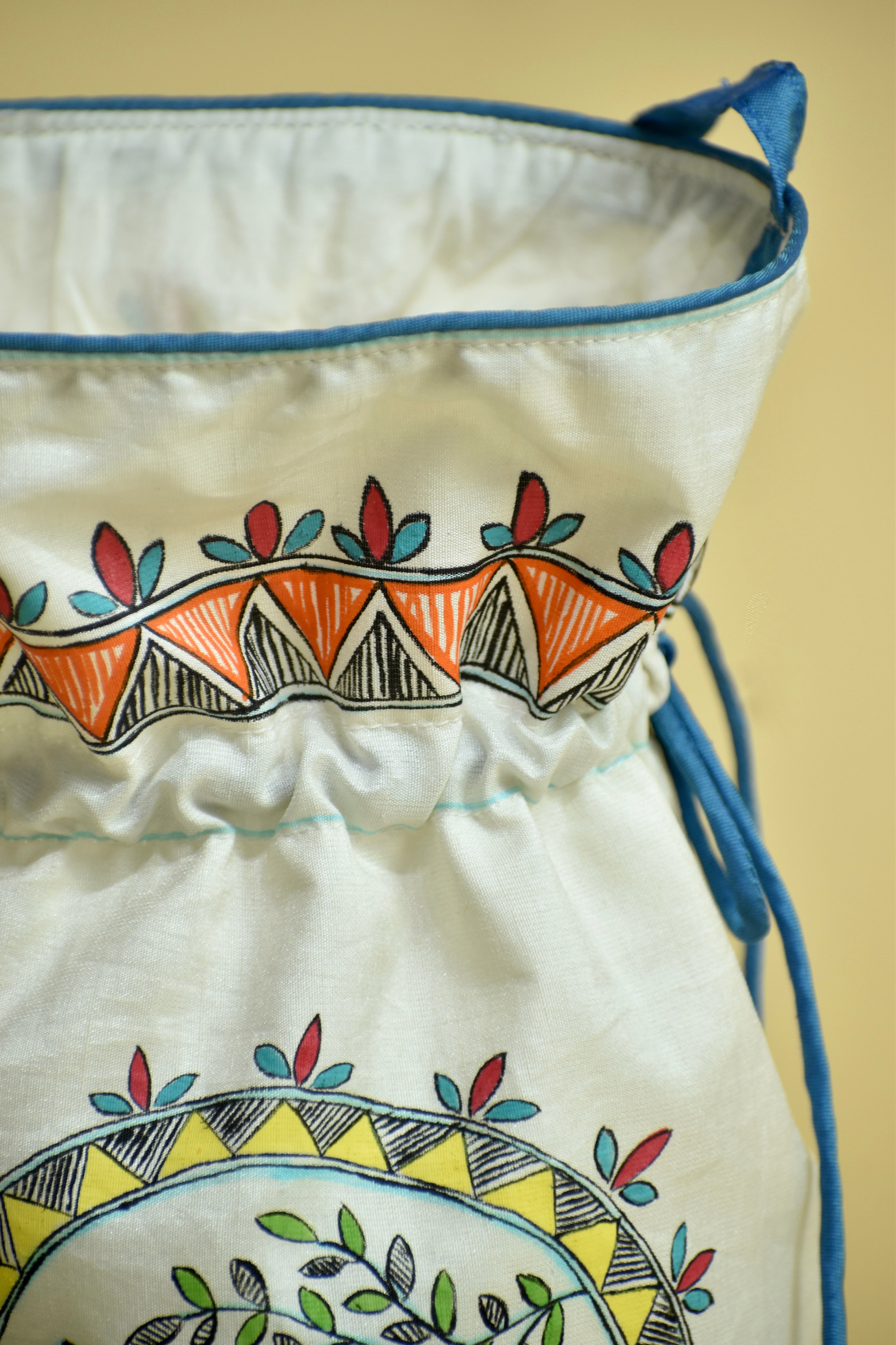 Feather & Fins Silk Handpainted Madhubani Potli