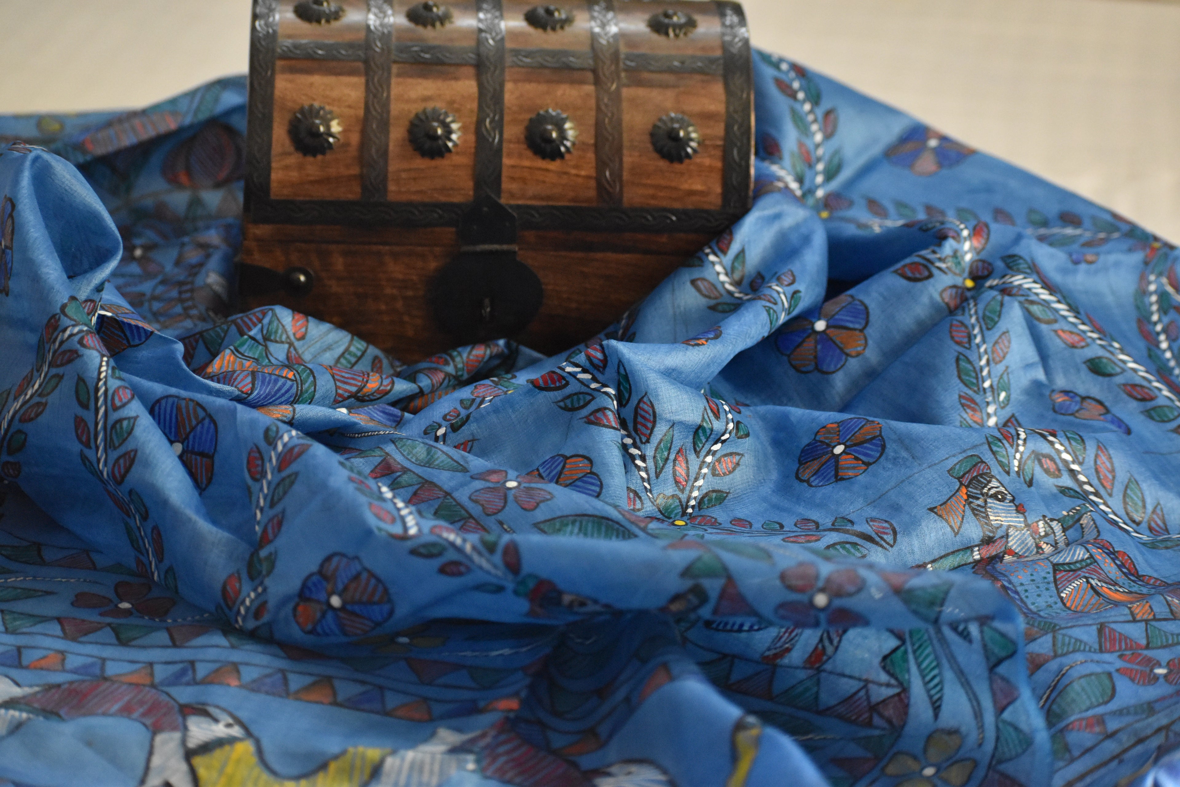 Madhubani Hand-Painted Tussar Silk Dupatta