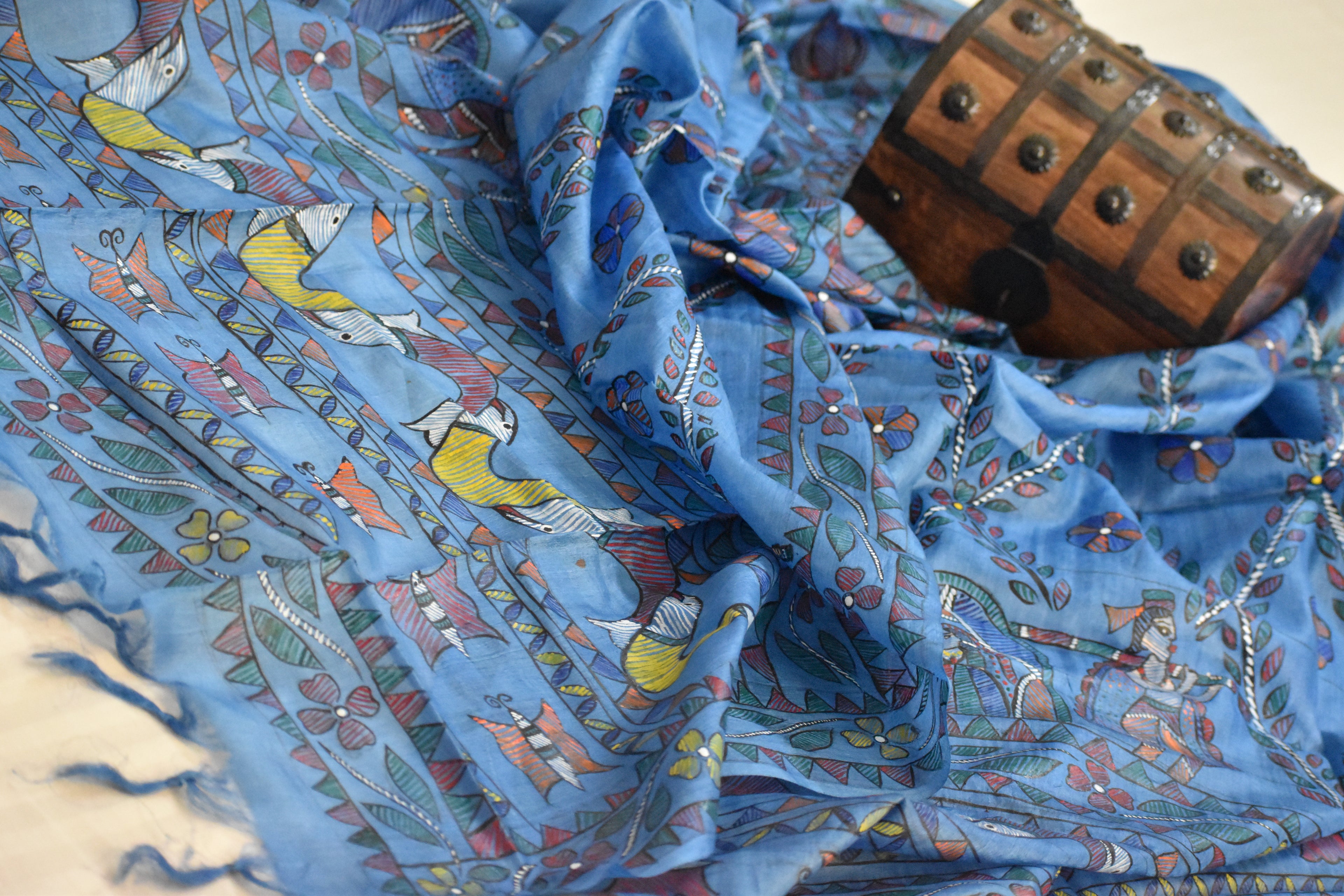 Madhubani Hand-Painted Tussar Silk Dupatta