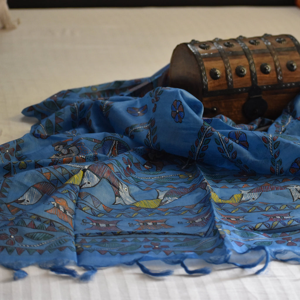 Madhubani Hand-Painted Tussar Silk Dupatta