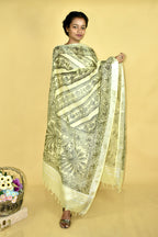 Madhubani All Over Hand-painted  Linen Dupatta