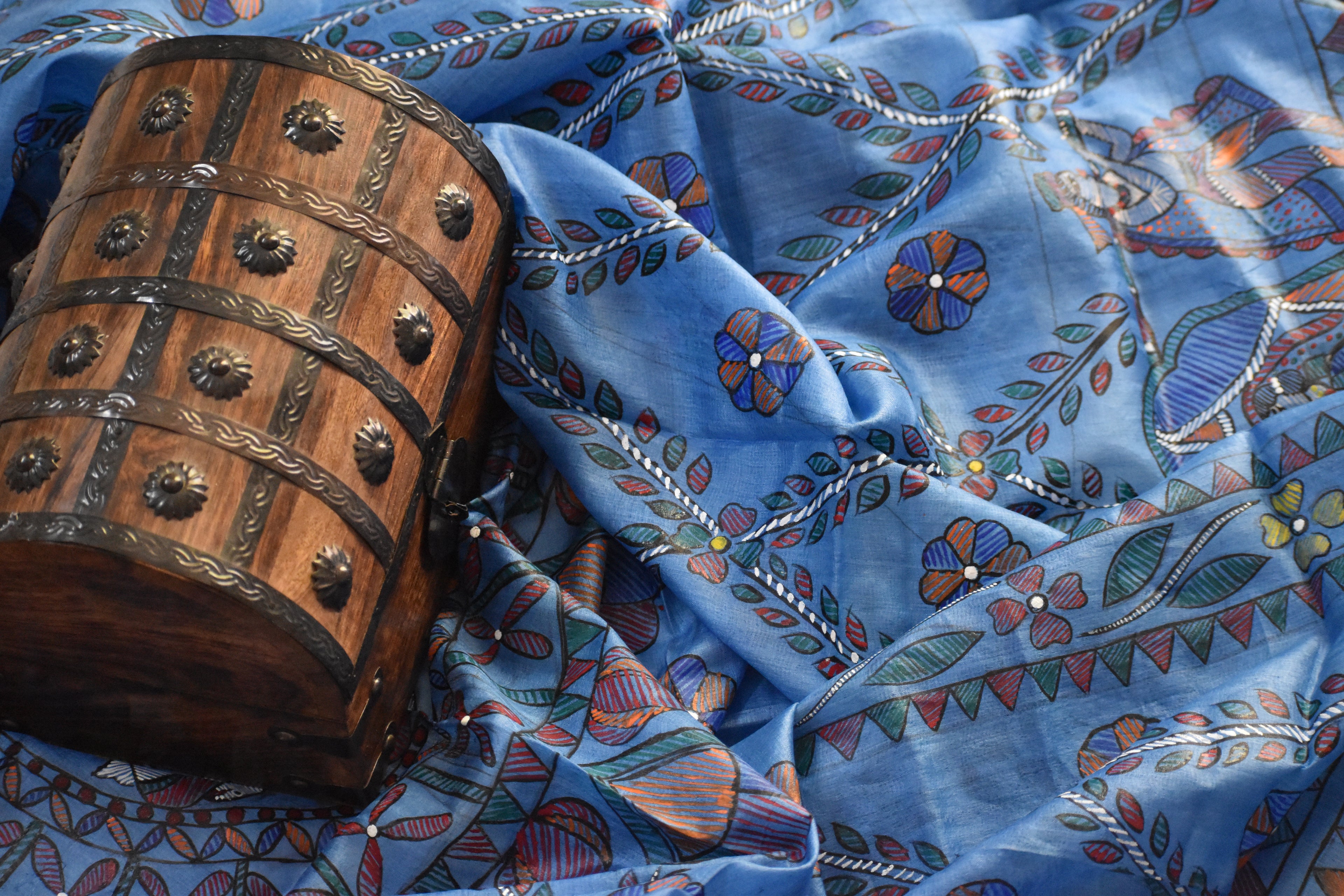 Madhubani Hand-Painted Tussar Silk Dupatta