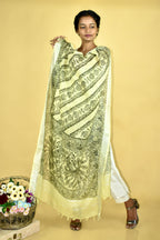 Madhubani All Over Hand-painted  Linen Dupatta