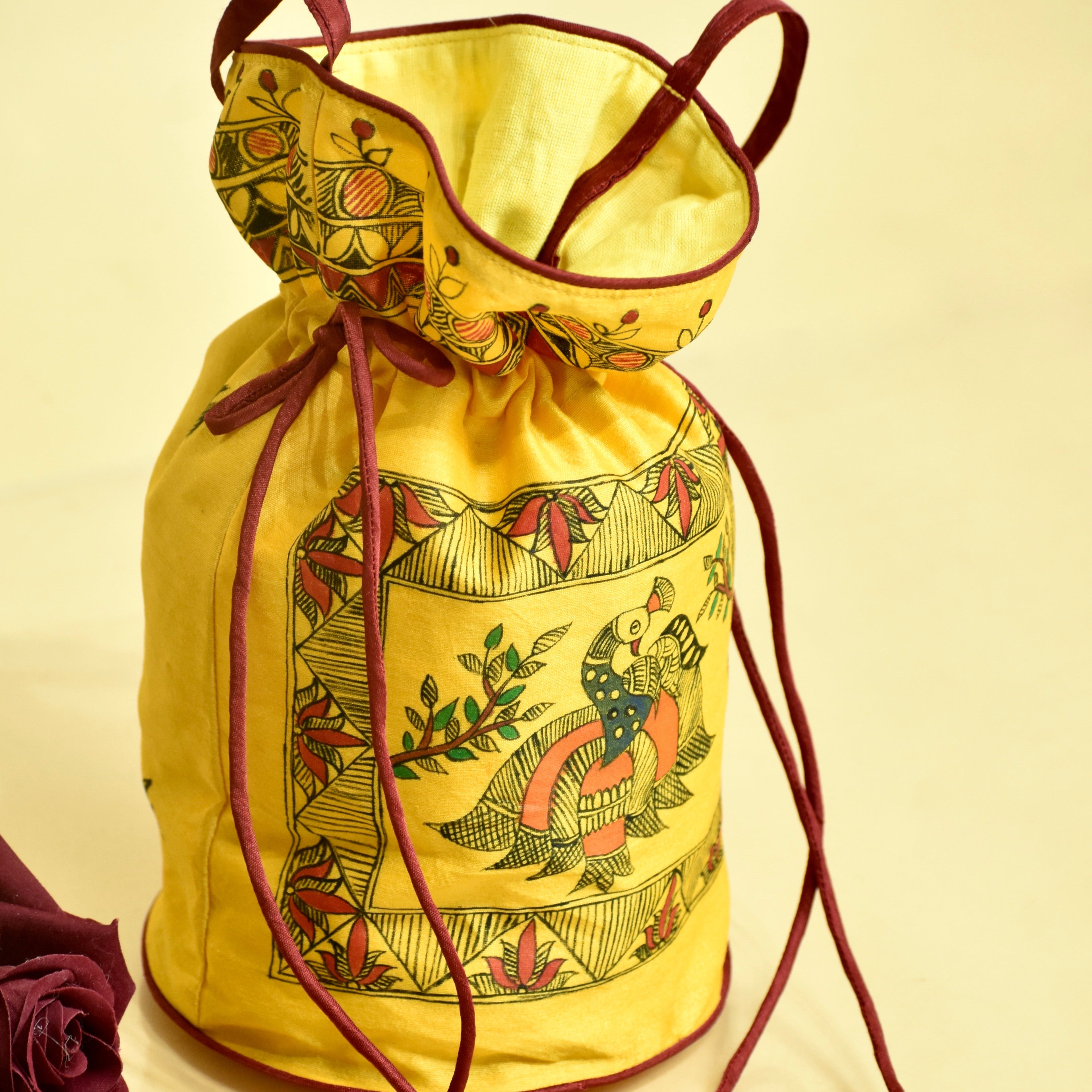 Symphony of Grace Silk Handpainted Madhubani Potli