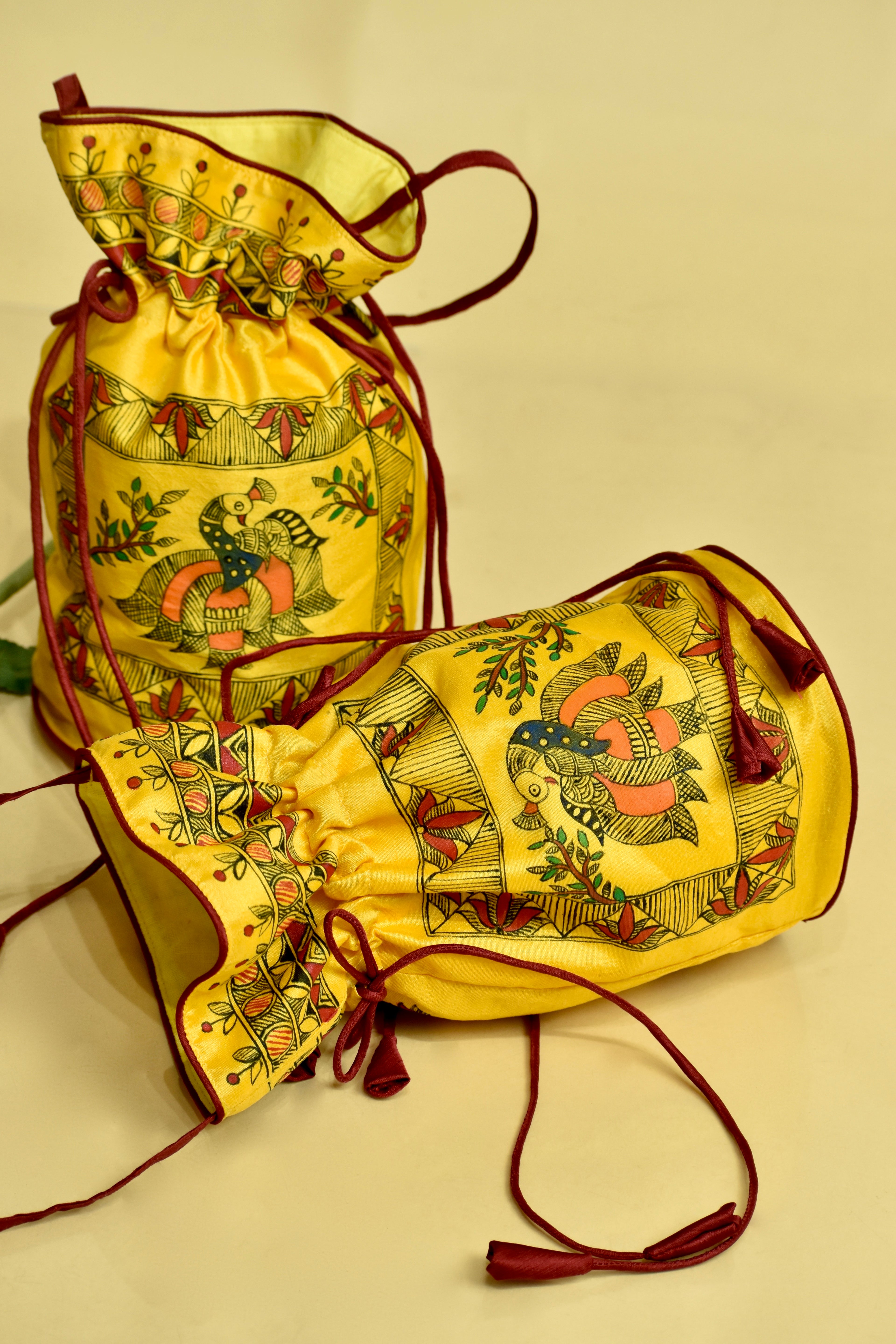 Symphony of Grace Silk Handpainted Madhubani Potli