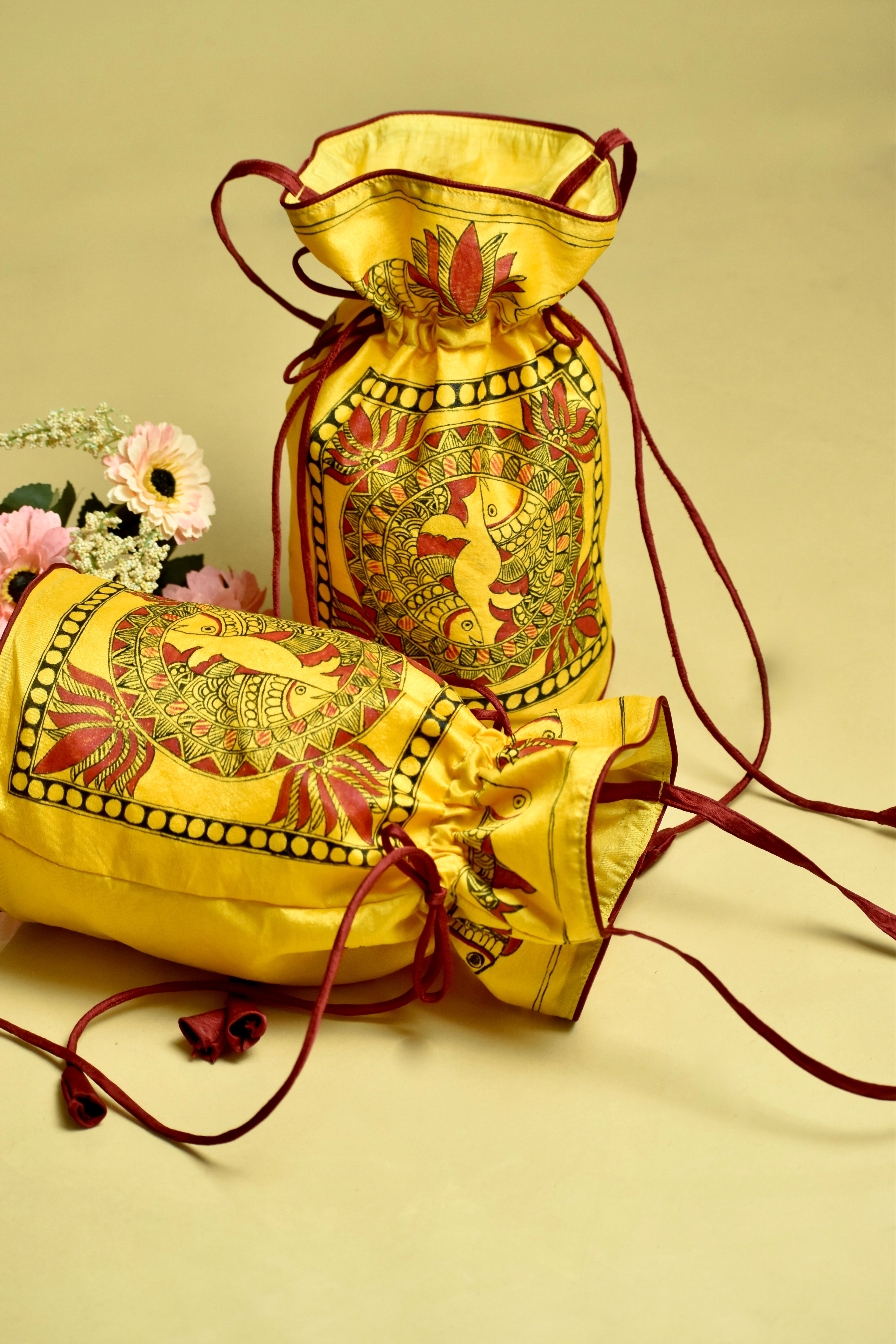 Kamal Sarita Silk Handpainted Madhubani Potli