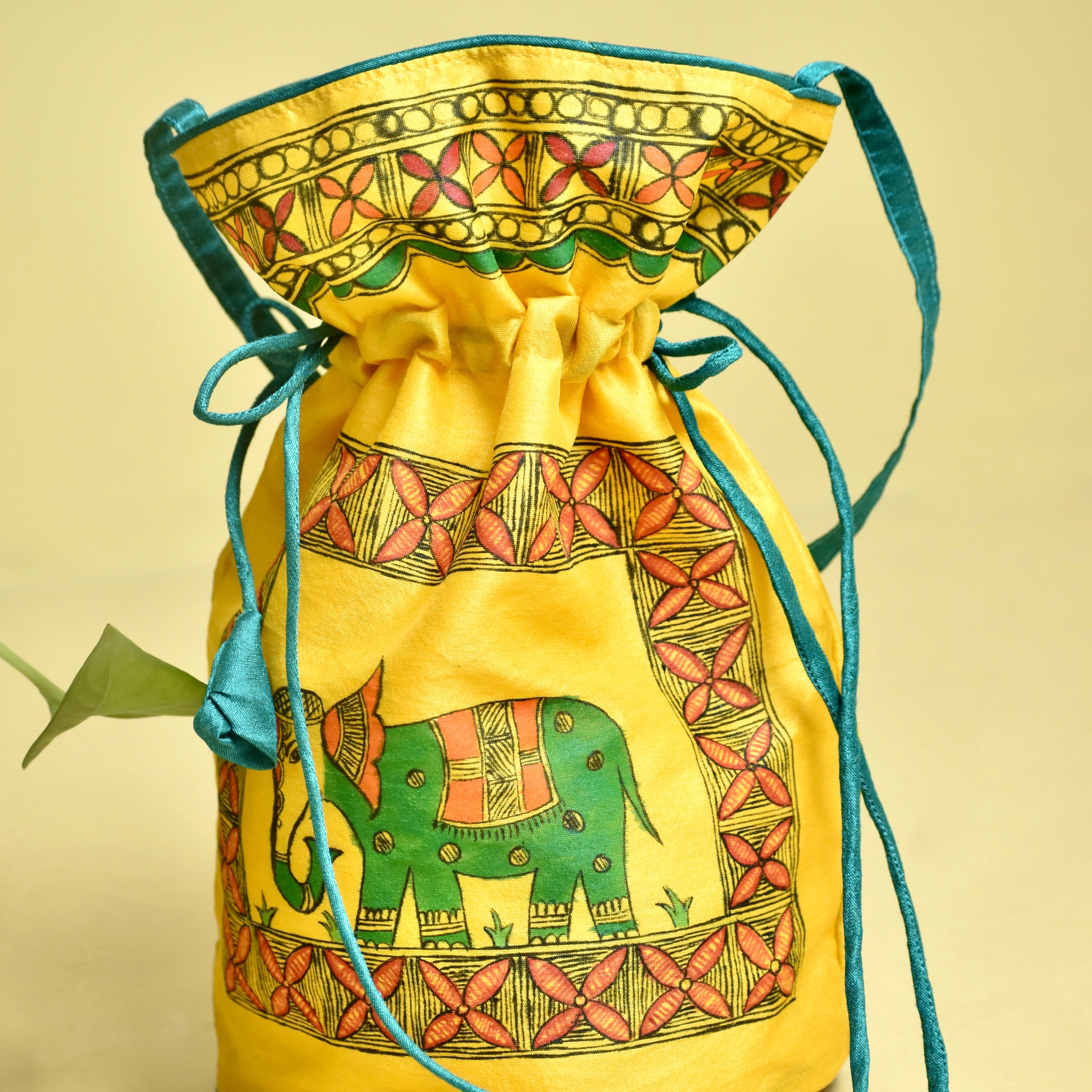 Lok Kala  Silk Handpainted Madhubani Potli