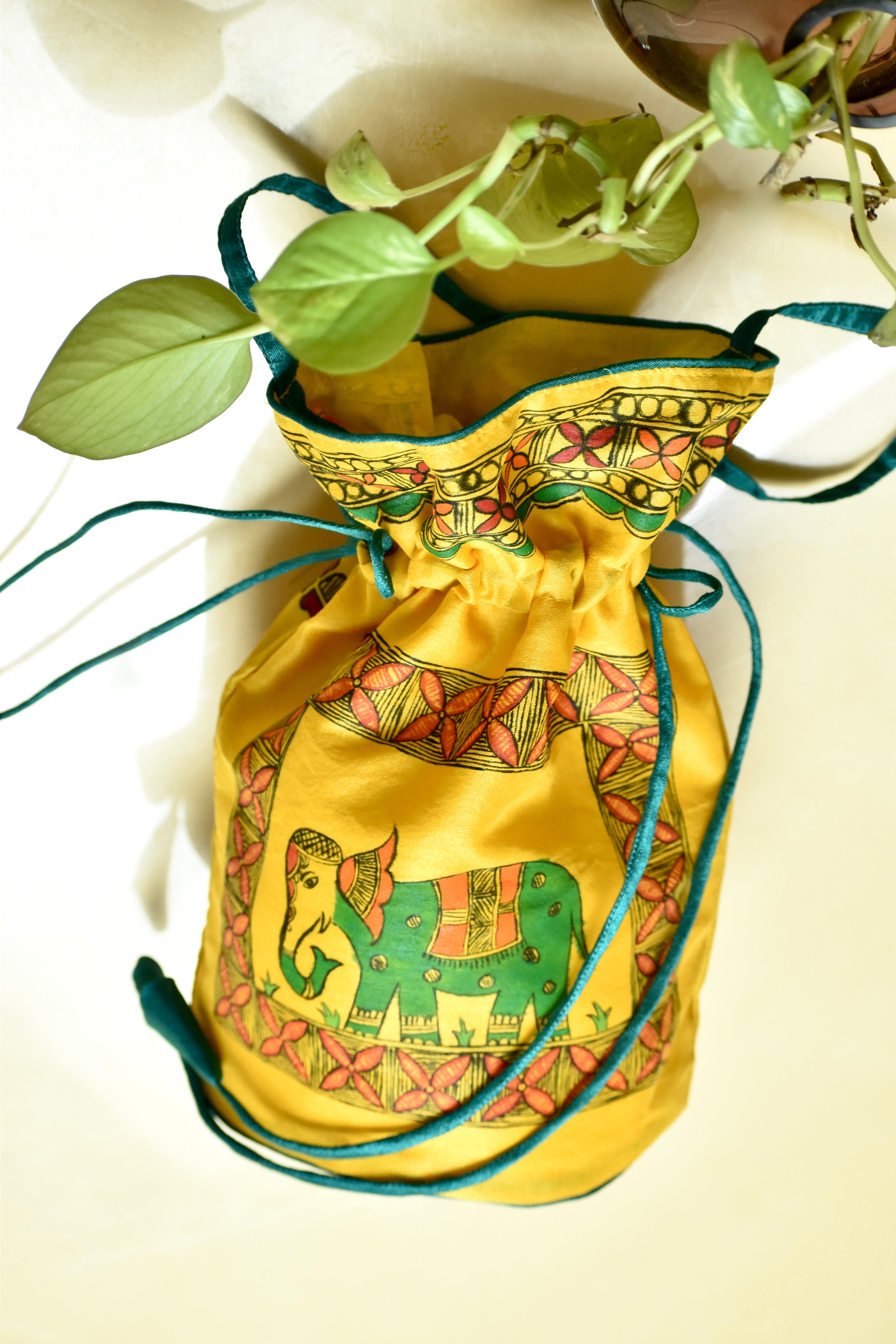 Lok Kala  Silk Handpainted Madhubani Potli