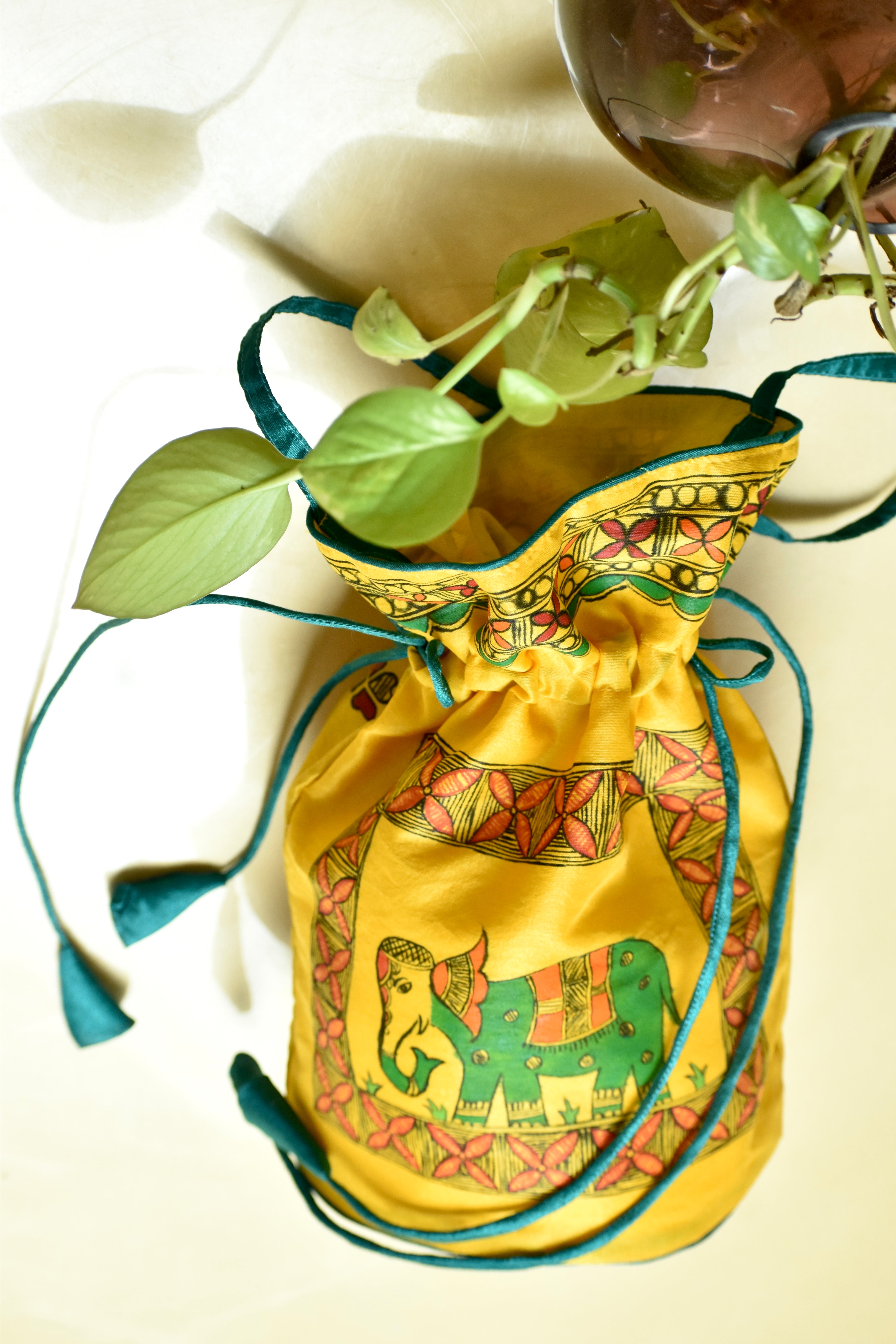 Lok Kala  Silk Handpainted Madhubani Potli