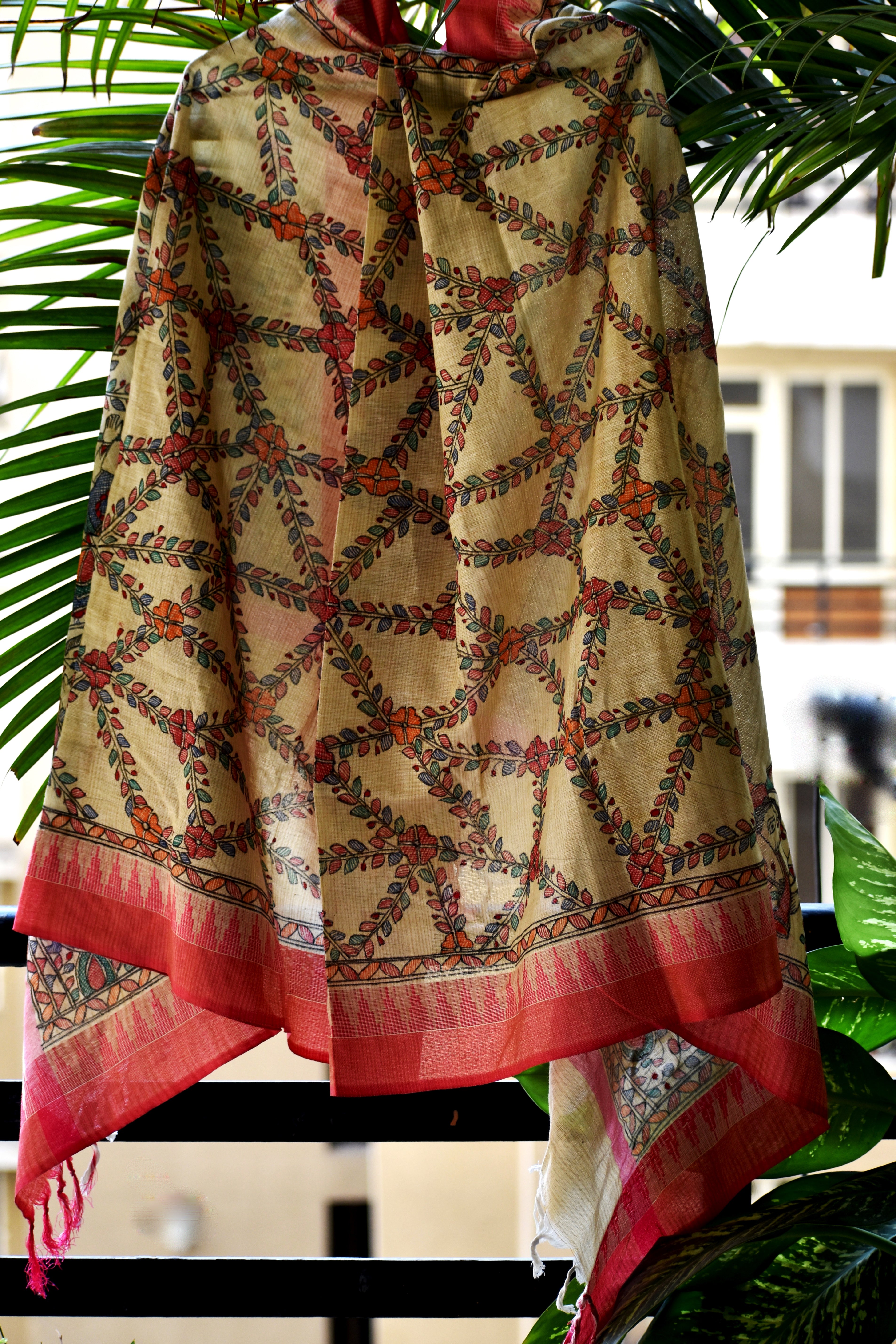 Madhubani Hand-Painted Cotton Dupatta