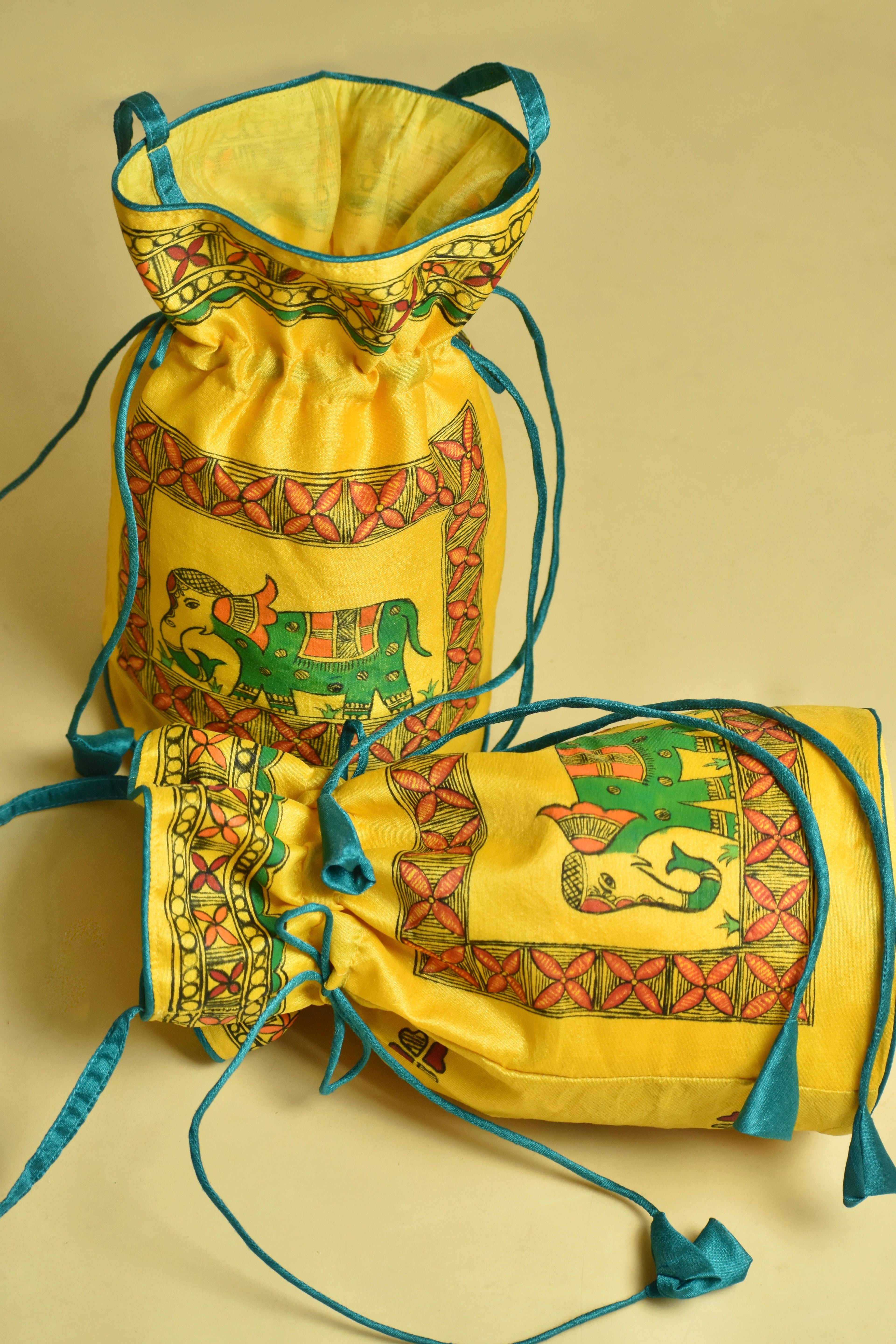 Lok Kala  Silk Handpainted Madhubani Potli