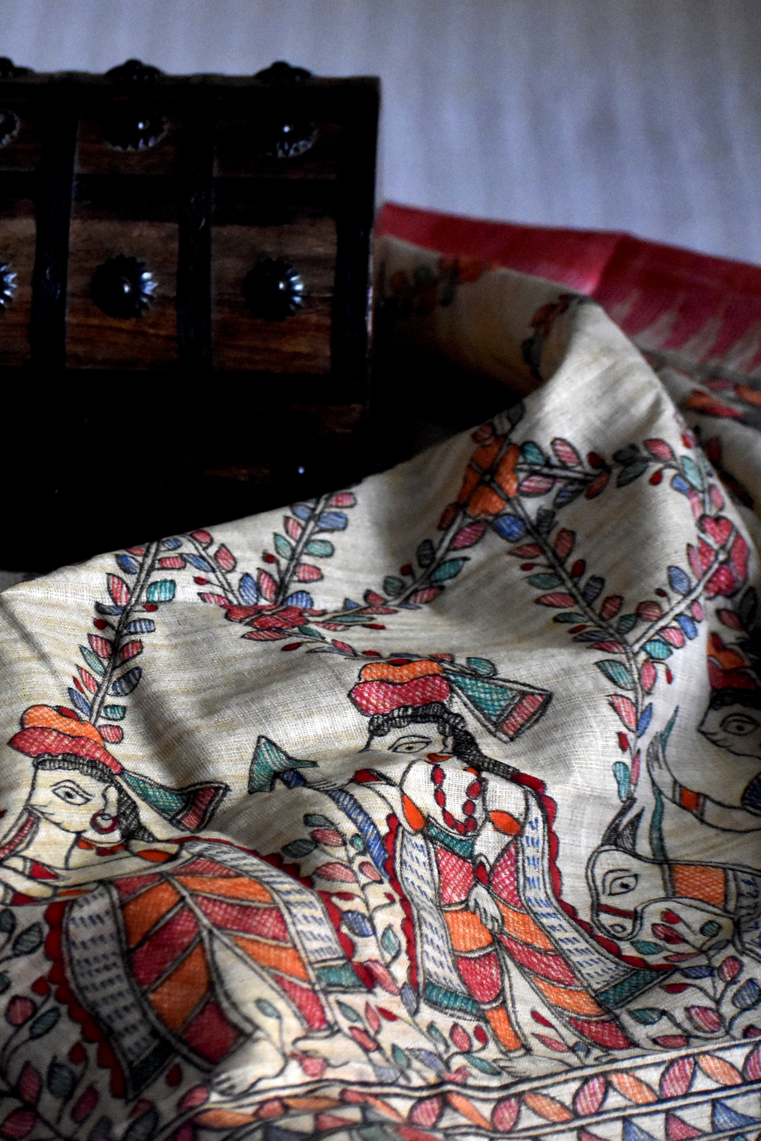 Madhubani Hand-Painted Cotton Dupatta