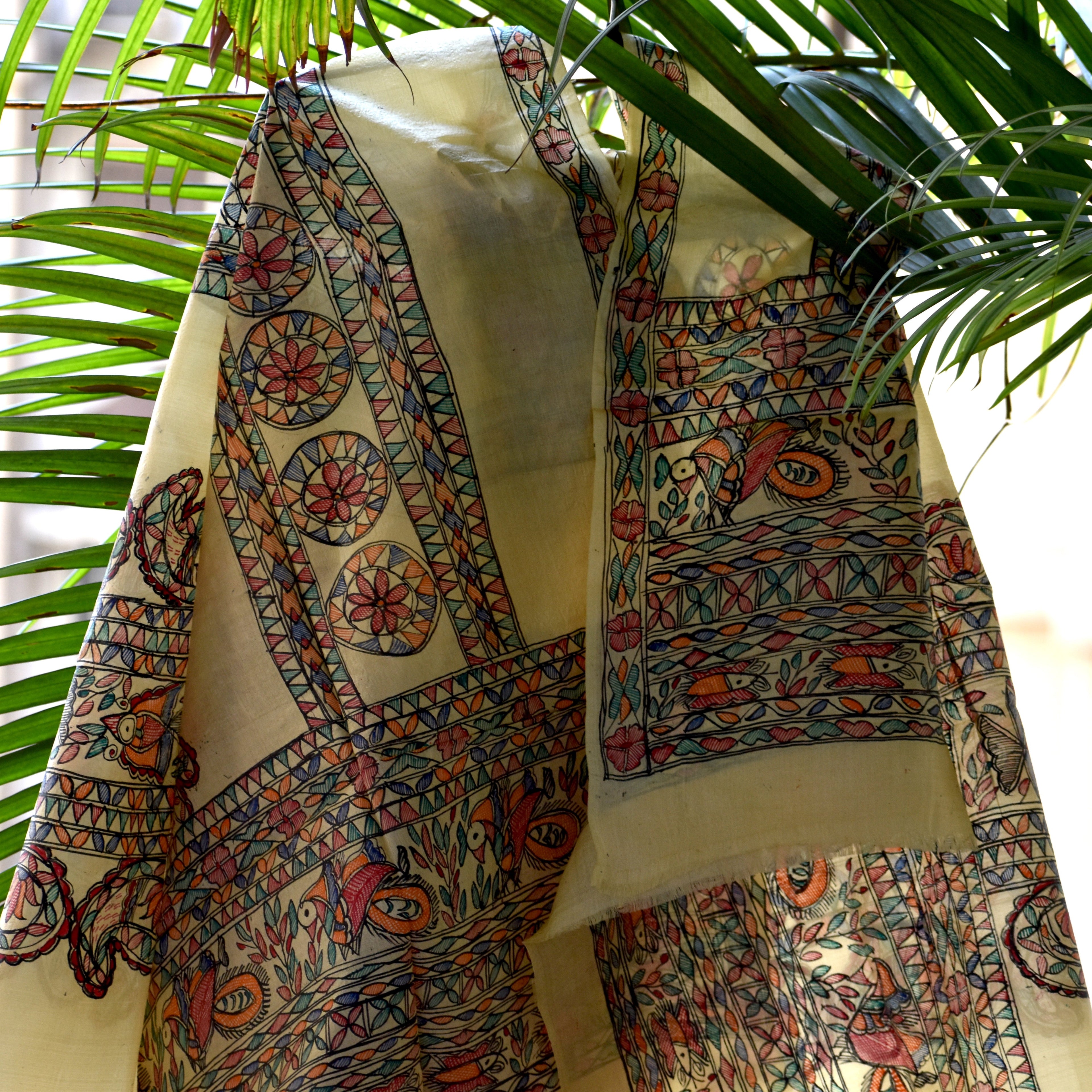 Madhubani Hand-Painted Silk Dupatta