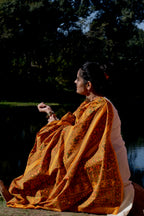 Madhubani Hand-Painted Tangerine Orange Silk Dupatta