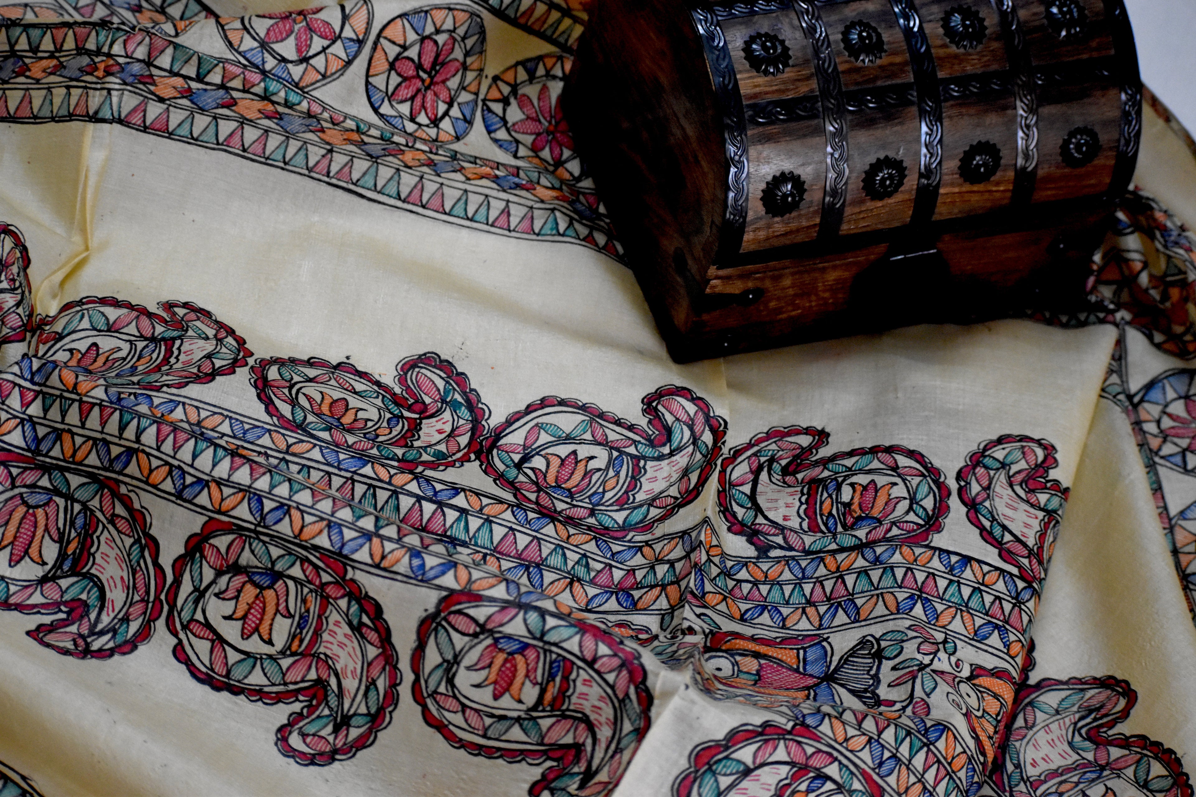 Madhubani Hand-Painted Silk Dupatta