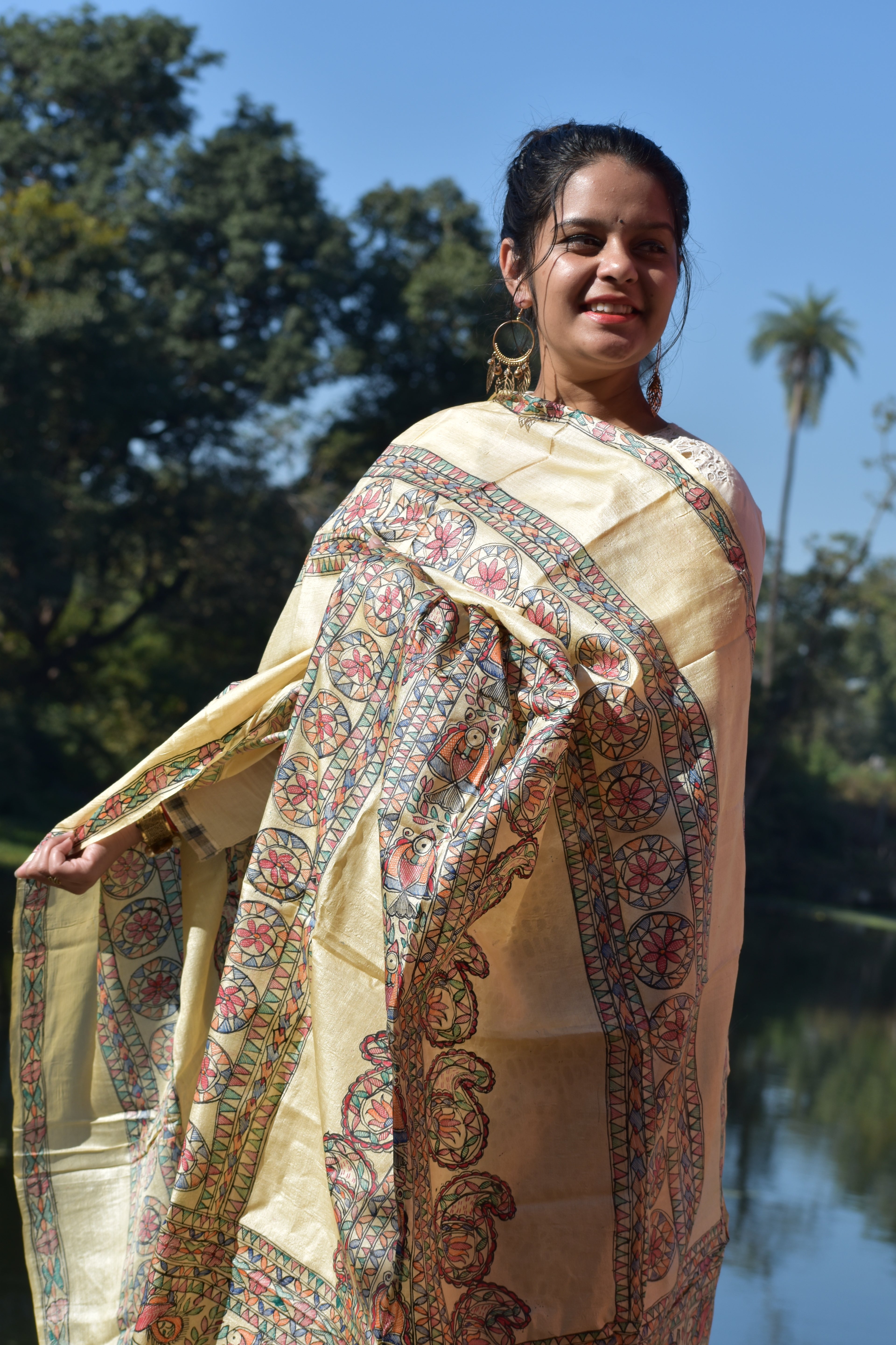 Madhubani Hand-Painted Silk Dupatta