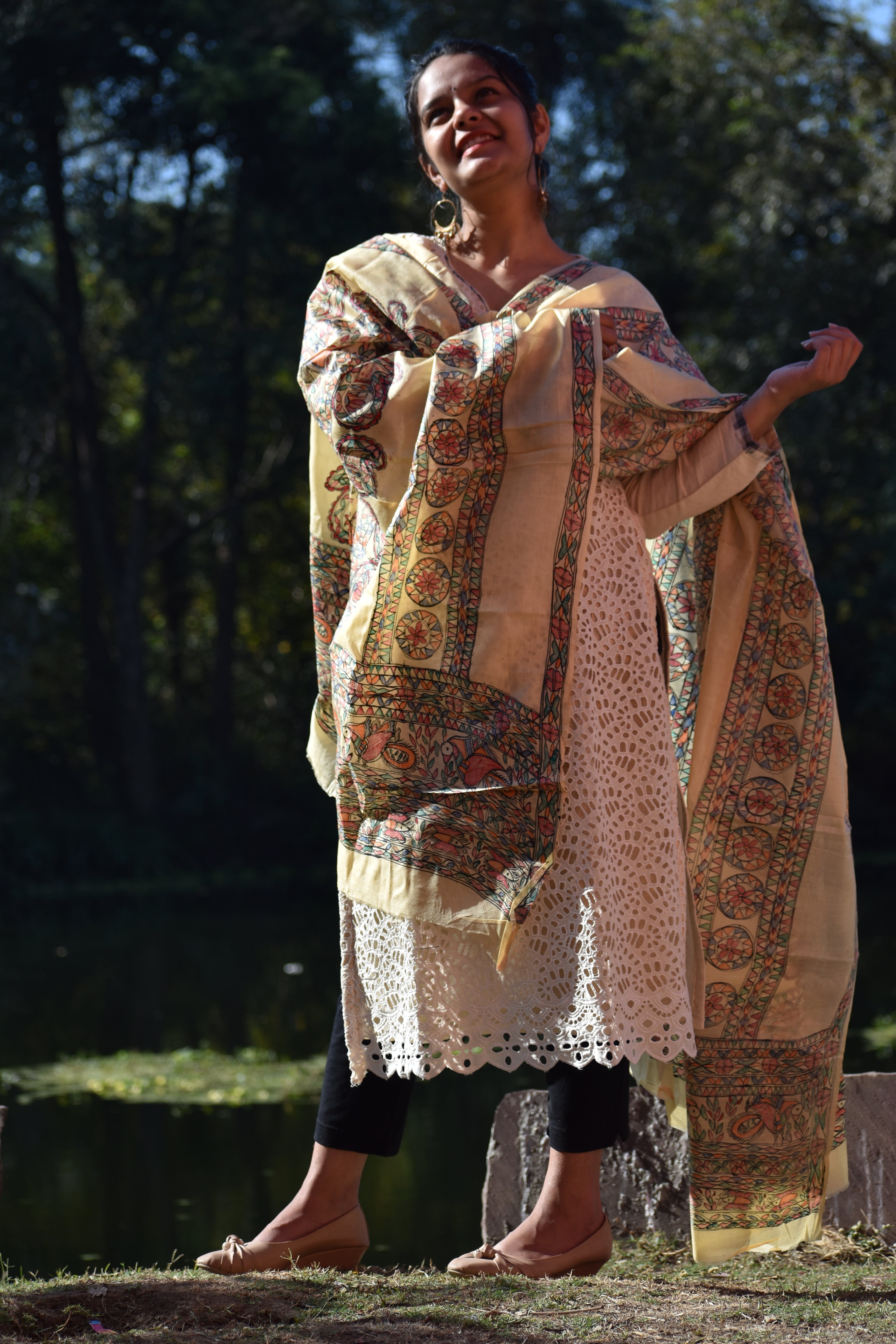 Madhubani Hand-Painted Silk Dupatta