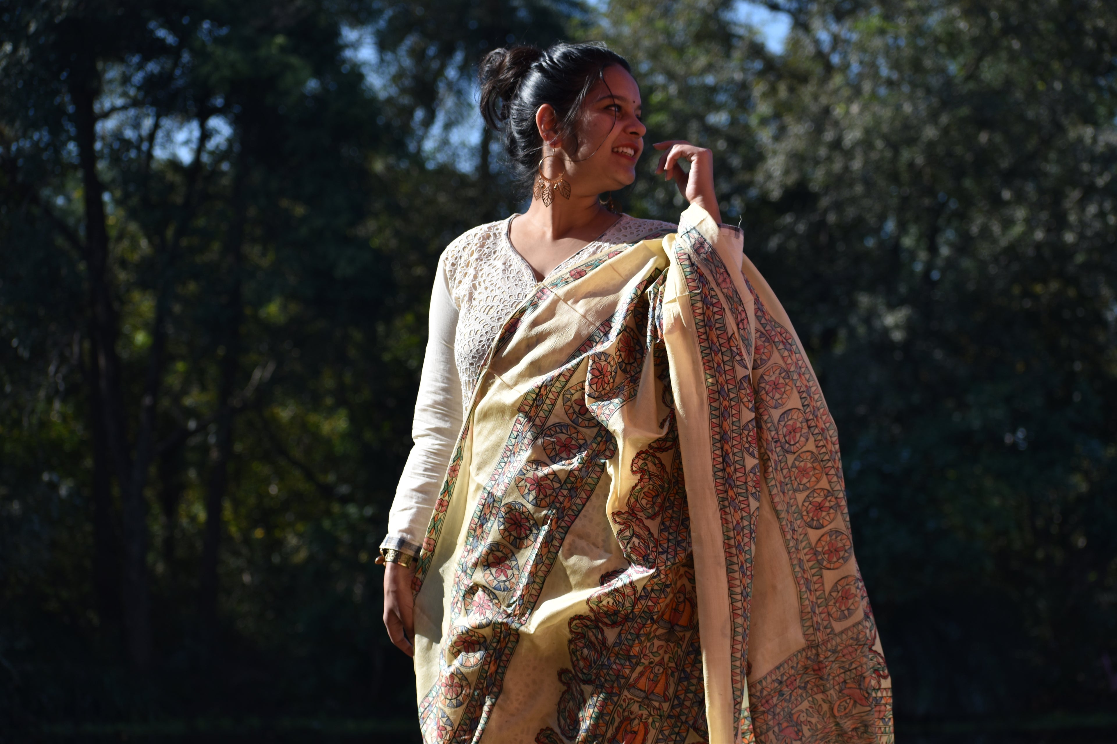 Madhubani Hand-Painted Silk Dupatta